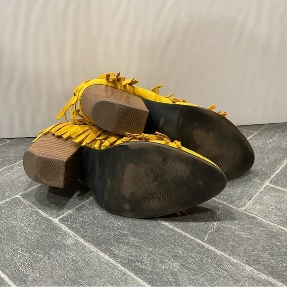 Wild G Golden Yellow Fringe Slip On Bootie Ankle Boot - Picture 8 of 11